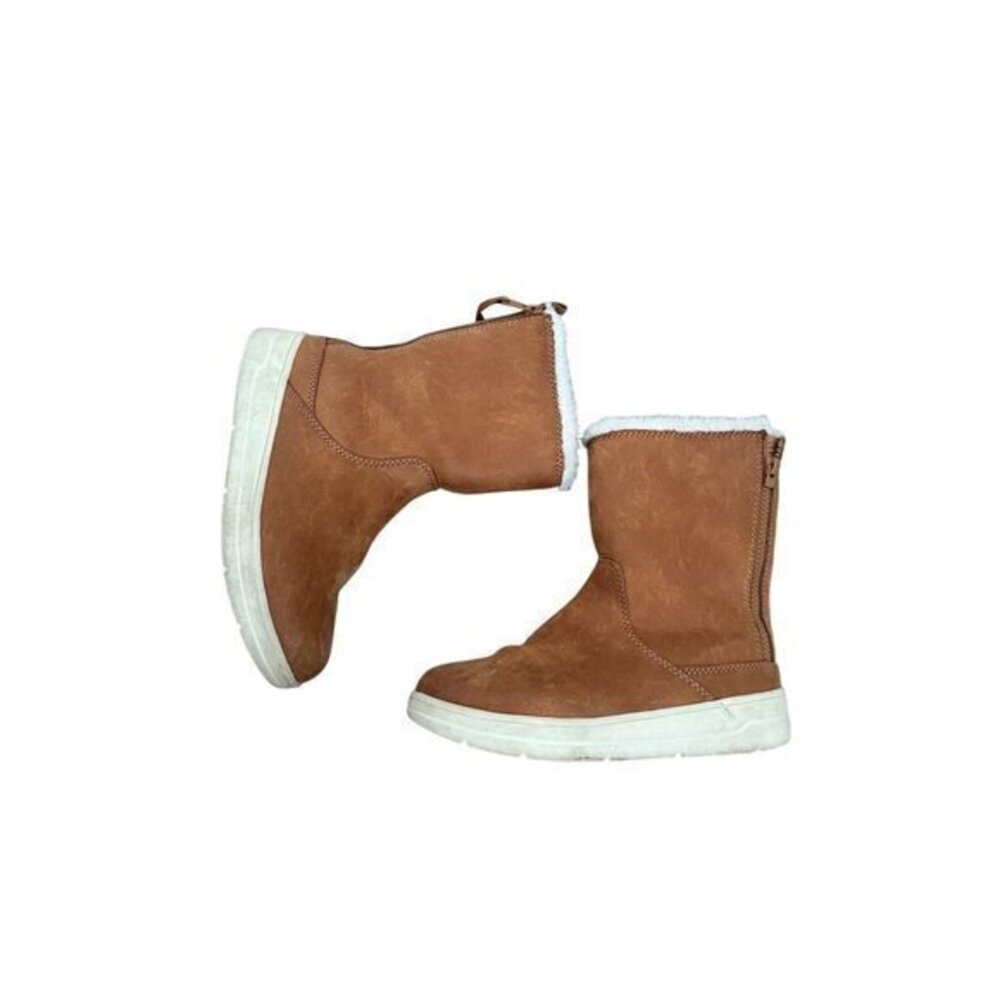 Toddler Brown Faux Leather Winter Boots W/ Fur Lining & Zip Closure Size 8